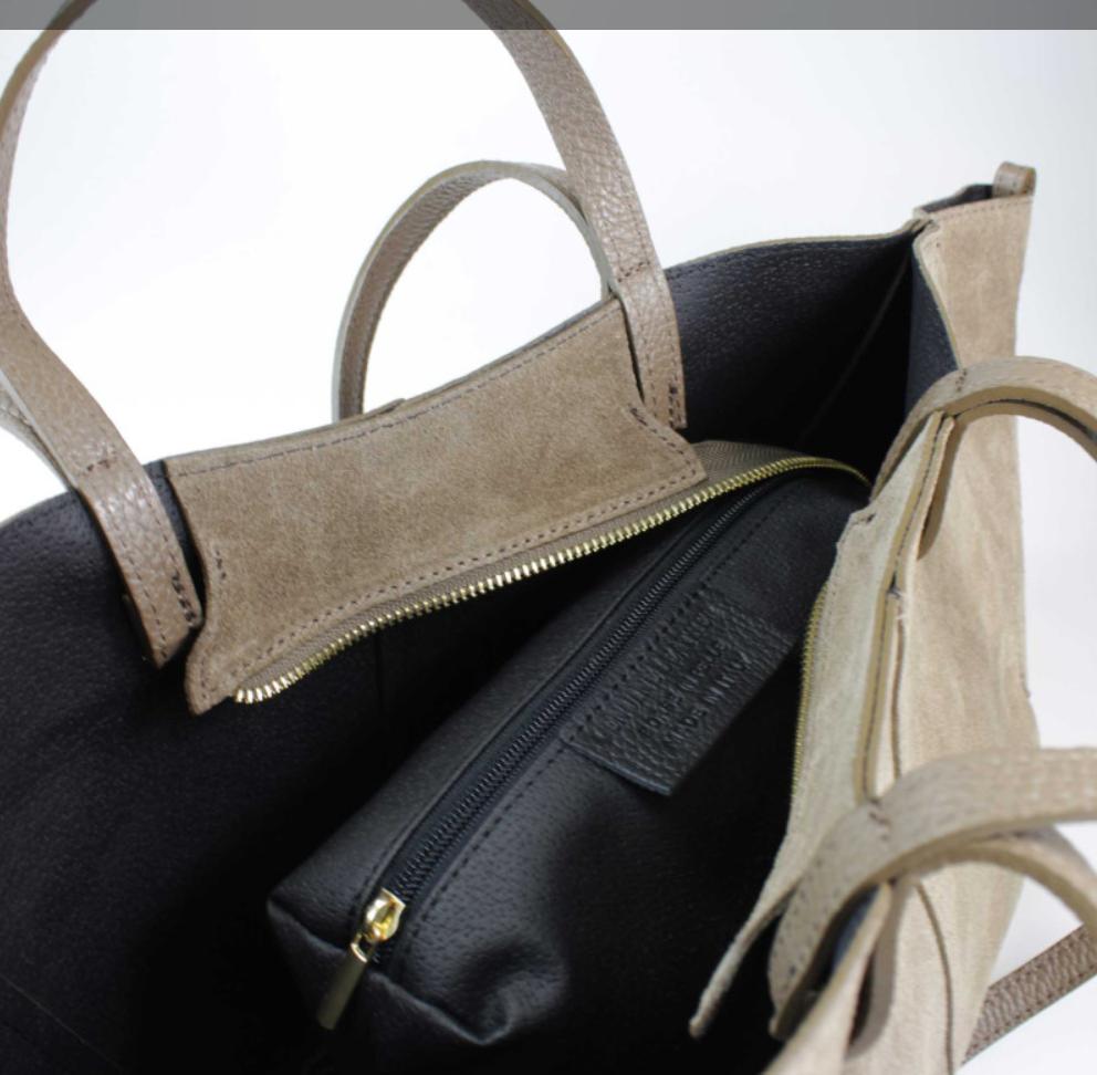 956 Italian Suede Leather Taupe Travel Bag w/ Leather Pouch