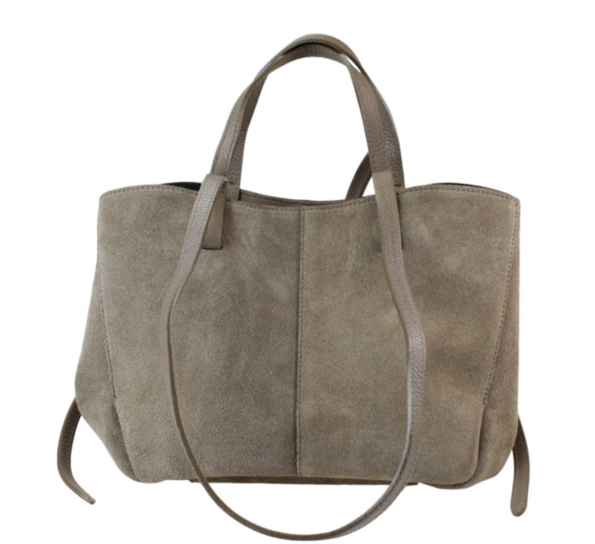 956 Italian Suede Leather Taupe Travel Bag w/ Leather Pouch