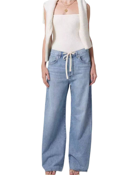 Distressed Loose Denim Pants Drawstring Jeans