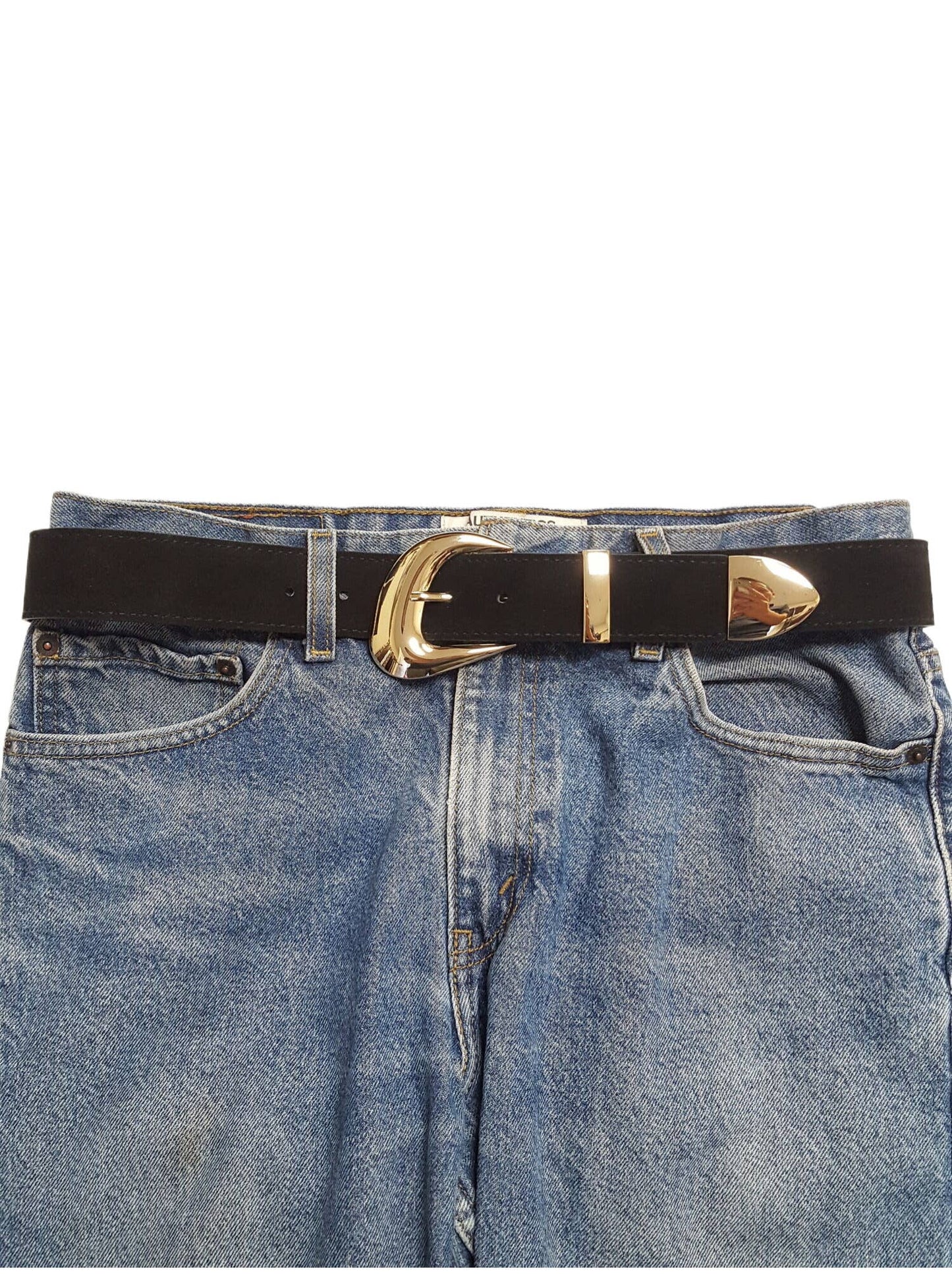 Genuine Suede Leather Belt w. Trendy Buckle/Loop/Tip Set