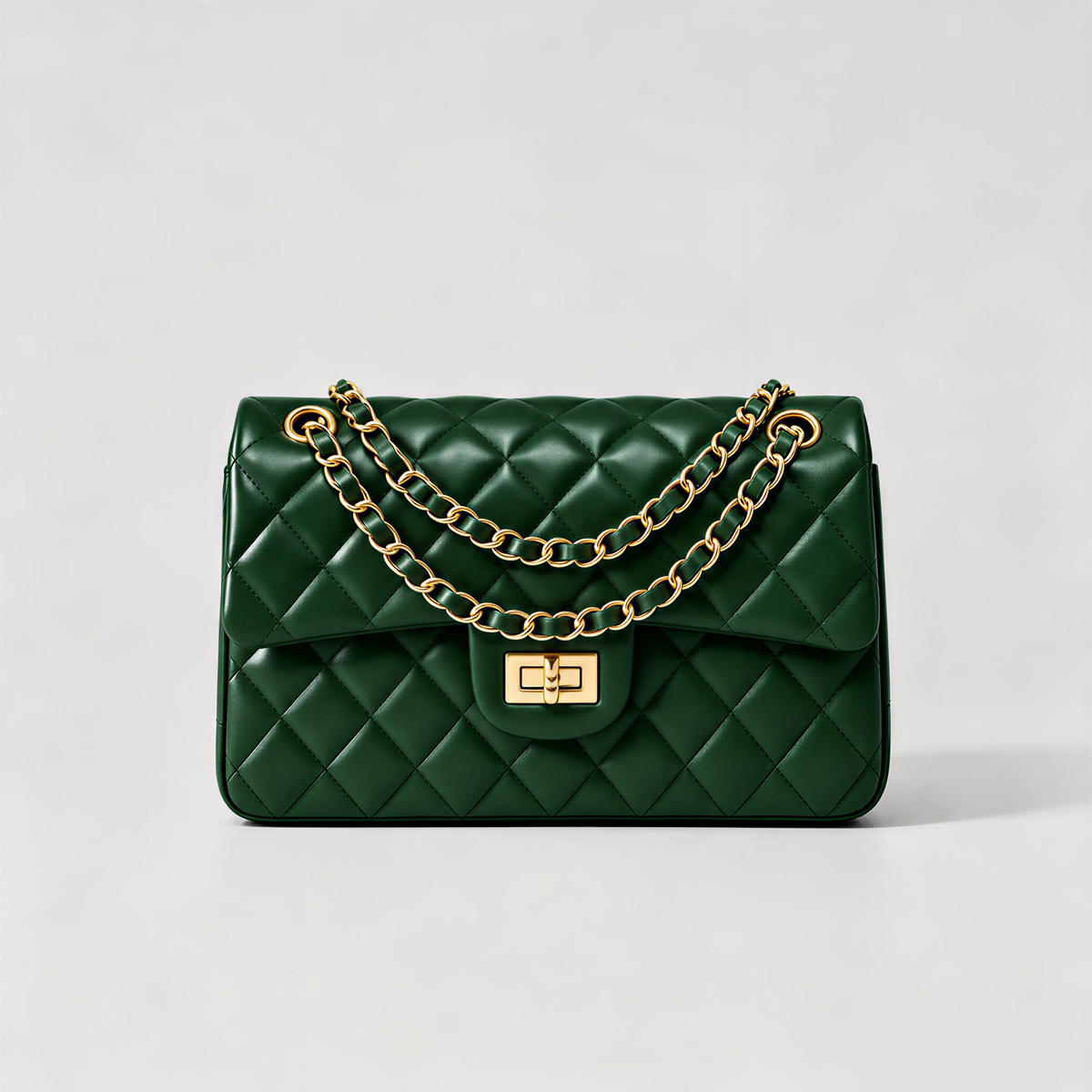 Genuine leather quilted shoulder bag with chain
