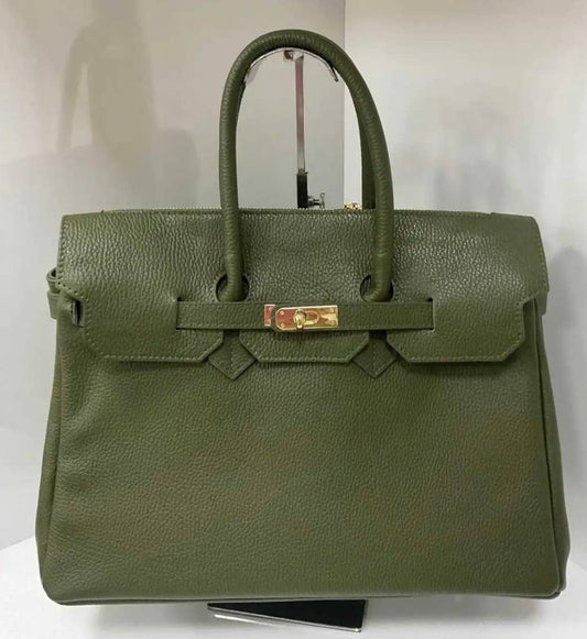 SFOL Leather Olive Handbag  Structured  and Lock Closure