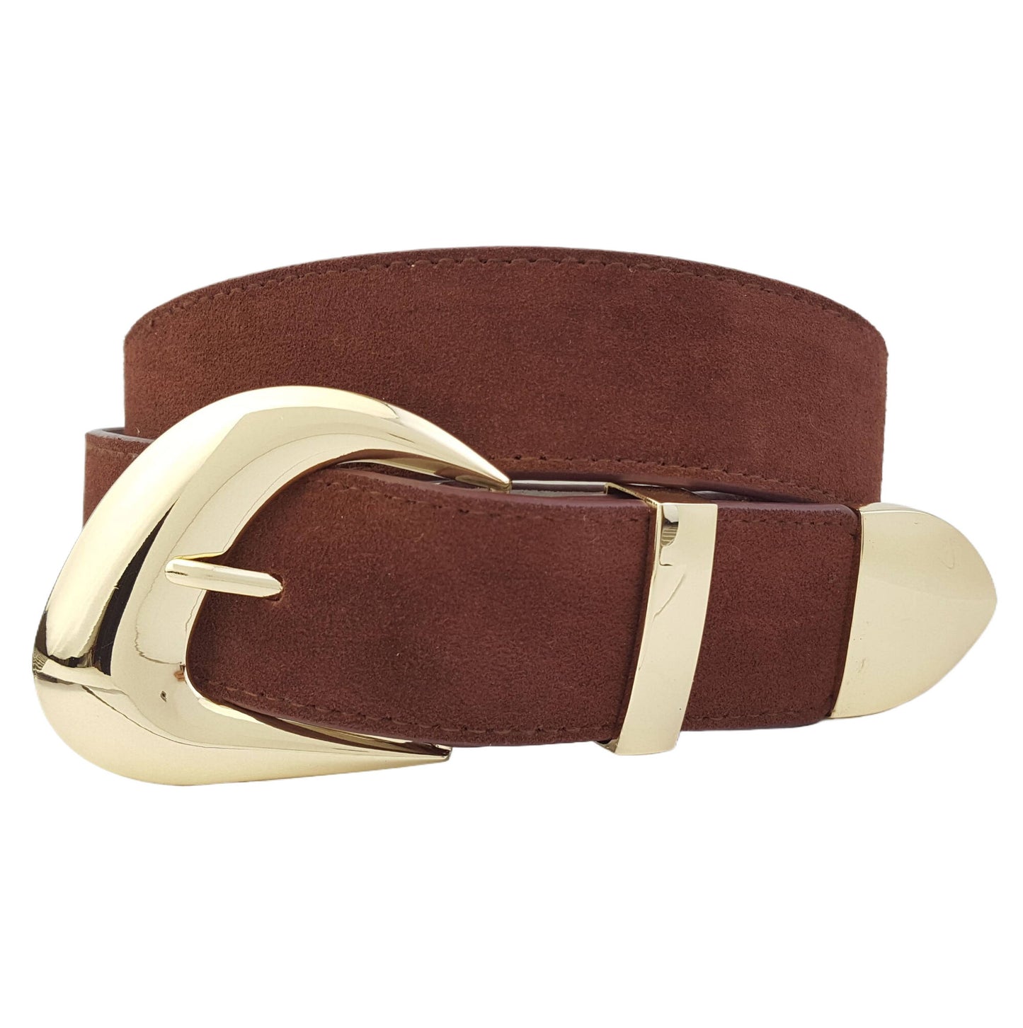 Genuine Suede Leather Belt w. Trendy Buckle/Loop/Tip Set
