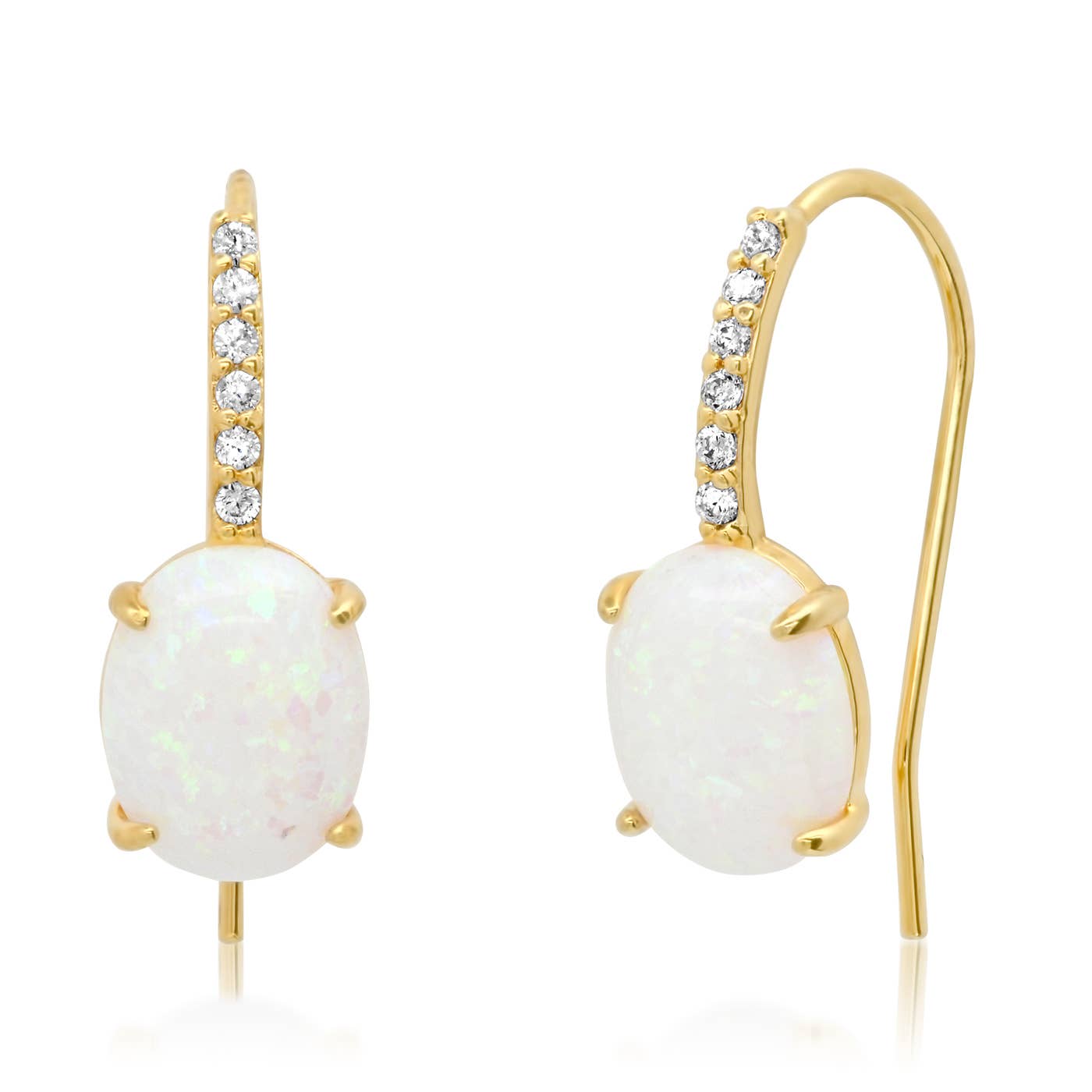 CZ Fishhook Earrings With Oval Stone