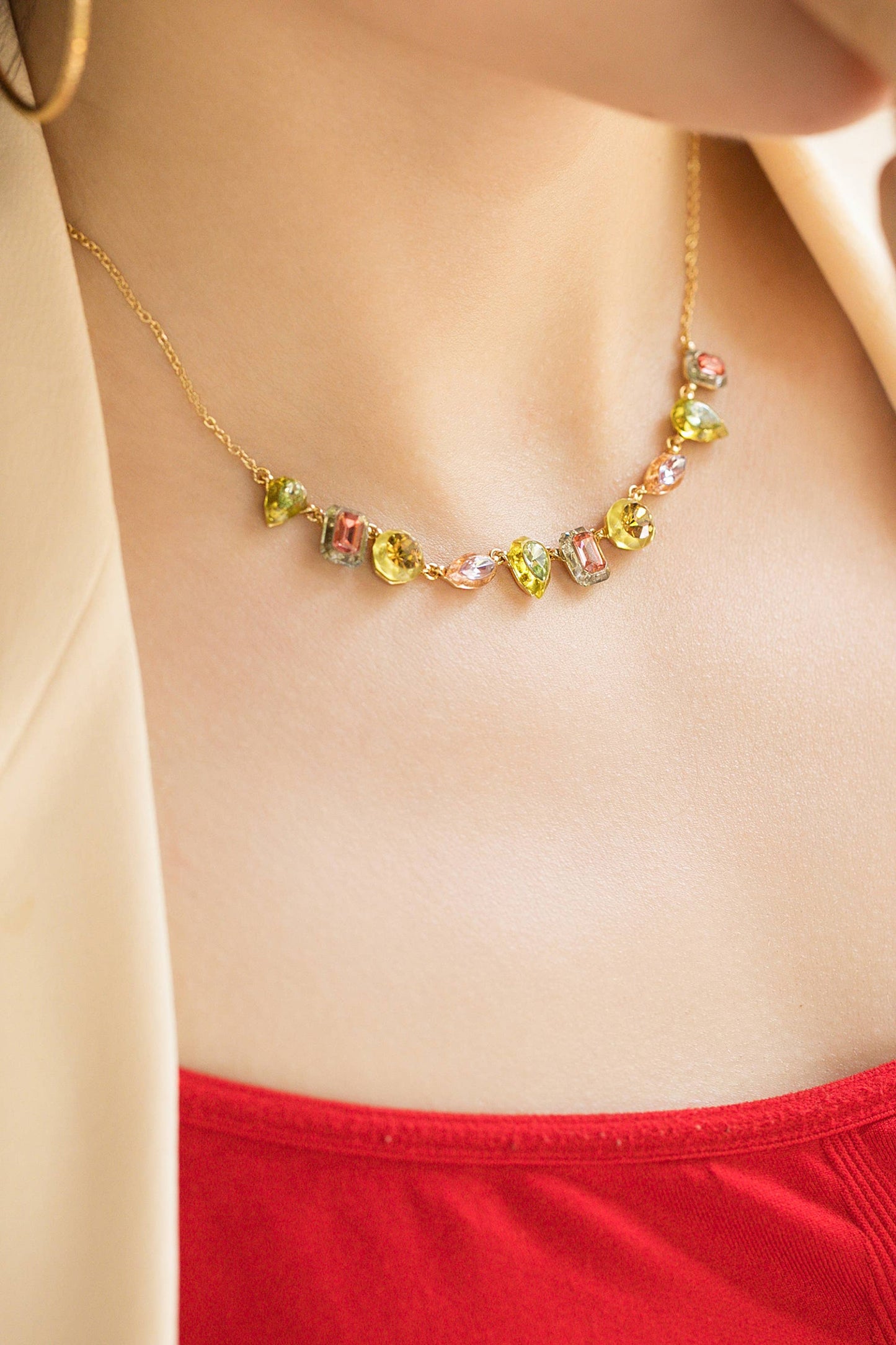 Multi-Stone Bezel Set Mixed Shape Necklace
