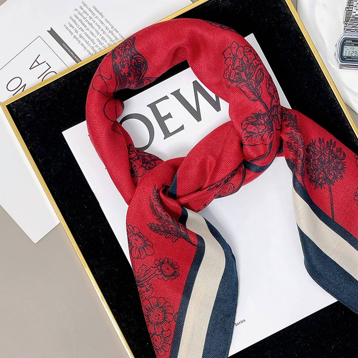 Floral Square Scarf – Elegant Wrap_CWASC0901
