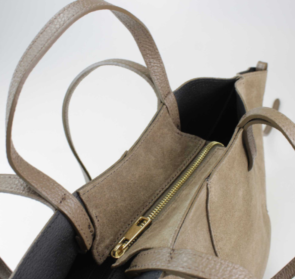 956 Italian Suede Leather Taupe Travel Bag w/ Leather Pouch