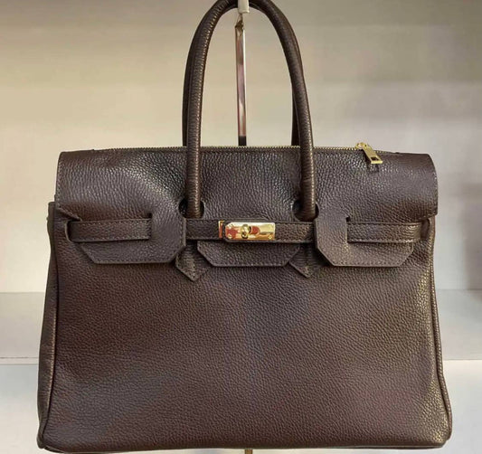 SFC Leather Chocolate Handbag  Structured  and Lock Closure