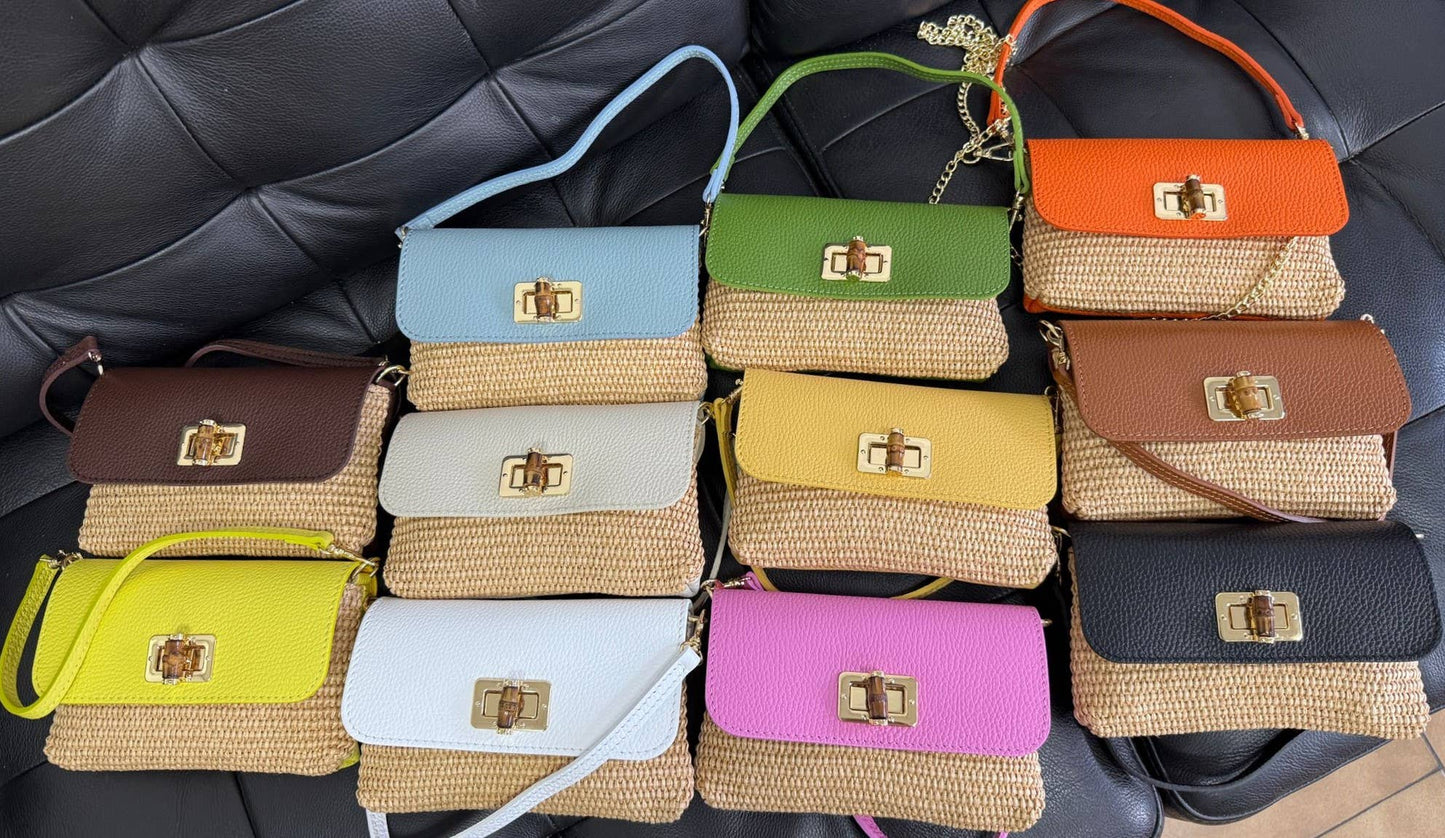 Raffia and Leather Clutch