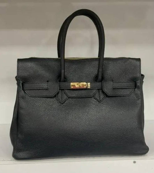 SFBLA Leather Black Handbag Structured  and Lock Closure