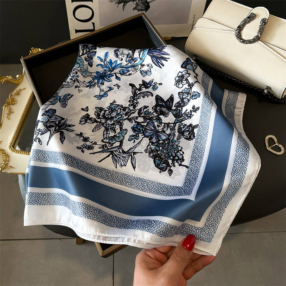 Silky Butterfly Print Scarf – Hair & Neck Accessor_CWASC1428