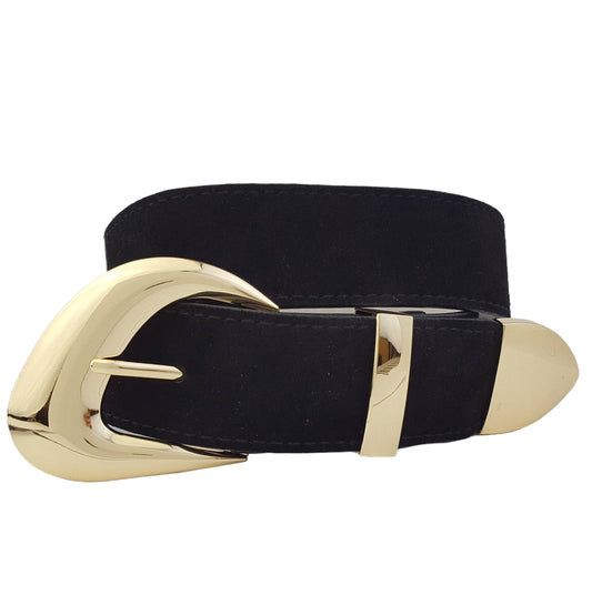 Genuine Suede Leather Belt w. Trendy Buckle/Loop/Tip Set