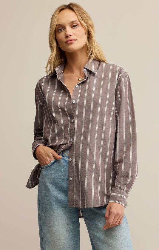 Seaport Striped Poplin In Sandalwood