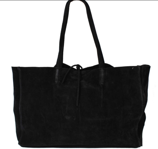 592 Italian Black Suede Travel Bag Tie Closure JIJOU CAPRI