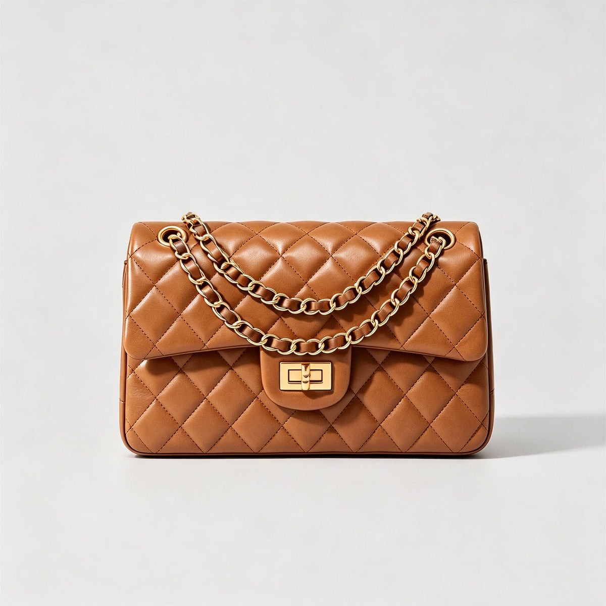 Genuine leather quilted shoulder bag with chain