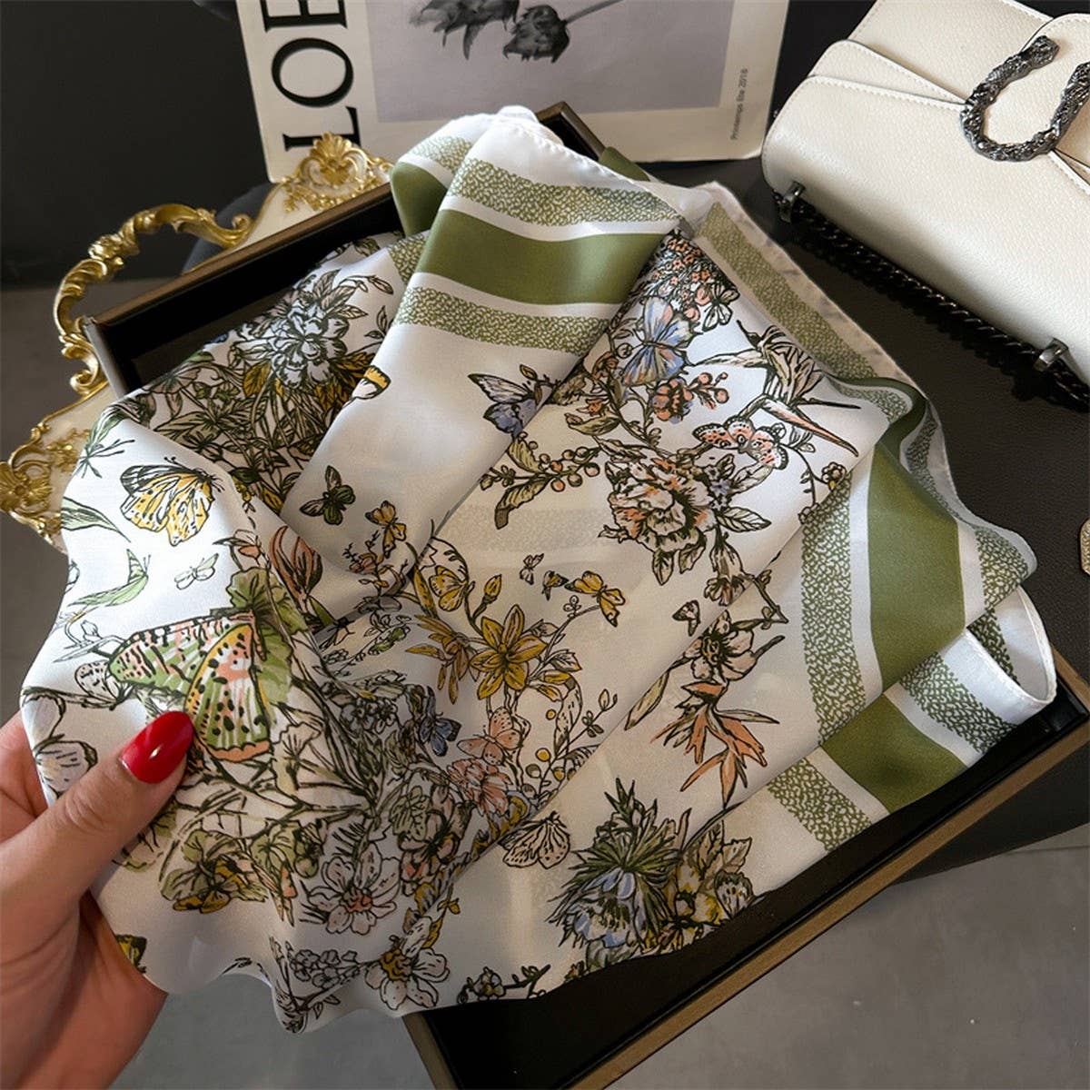 Silky Butterfly Print Scarf – Hair & Neck Accessor_CWASC1428