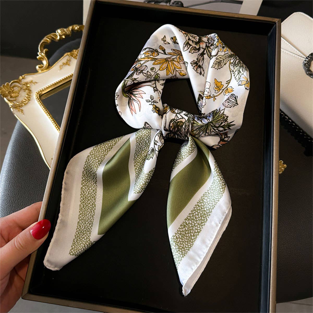 Silky Butterfly Print Scarf – Hair & Neck Accessor_CWASC1428