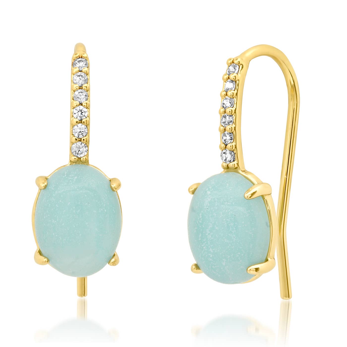 CZ Fishhook Earrings With Oval Stone