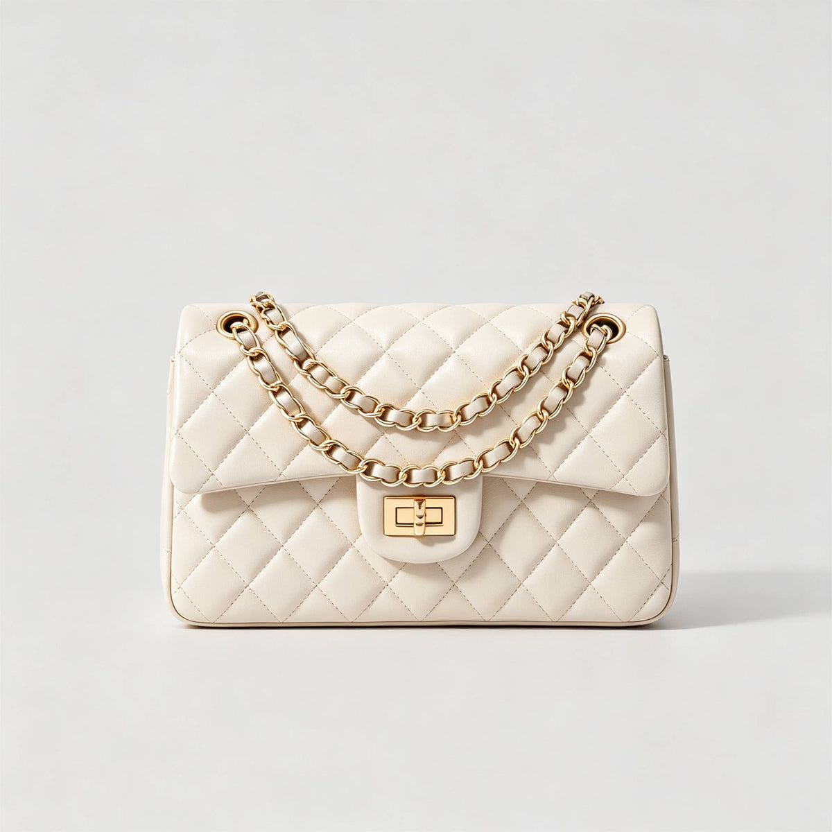 Genuine leather quilted shoulder bag with chain