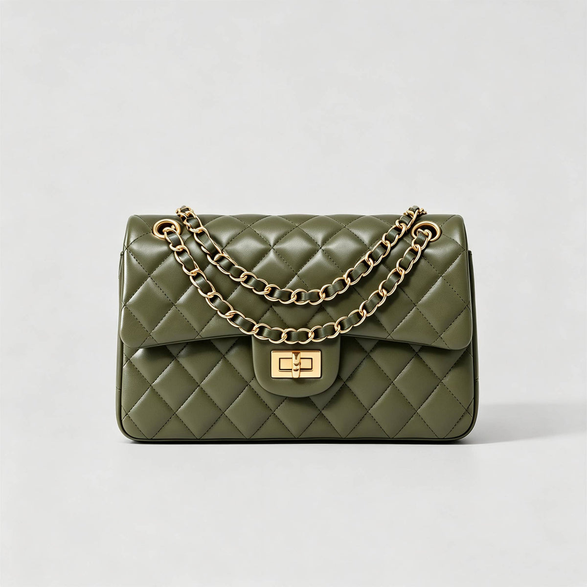 Genuine leather quilted shoulder bag with chain