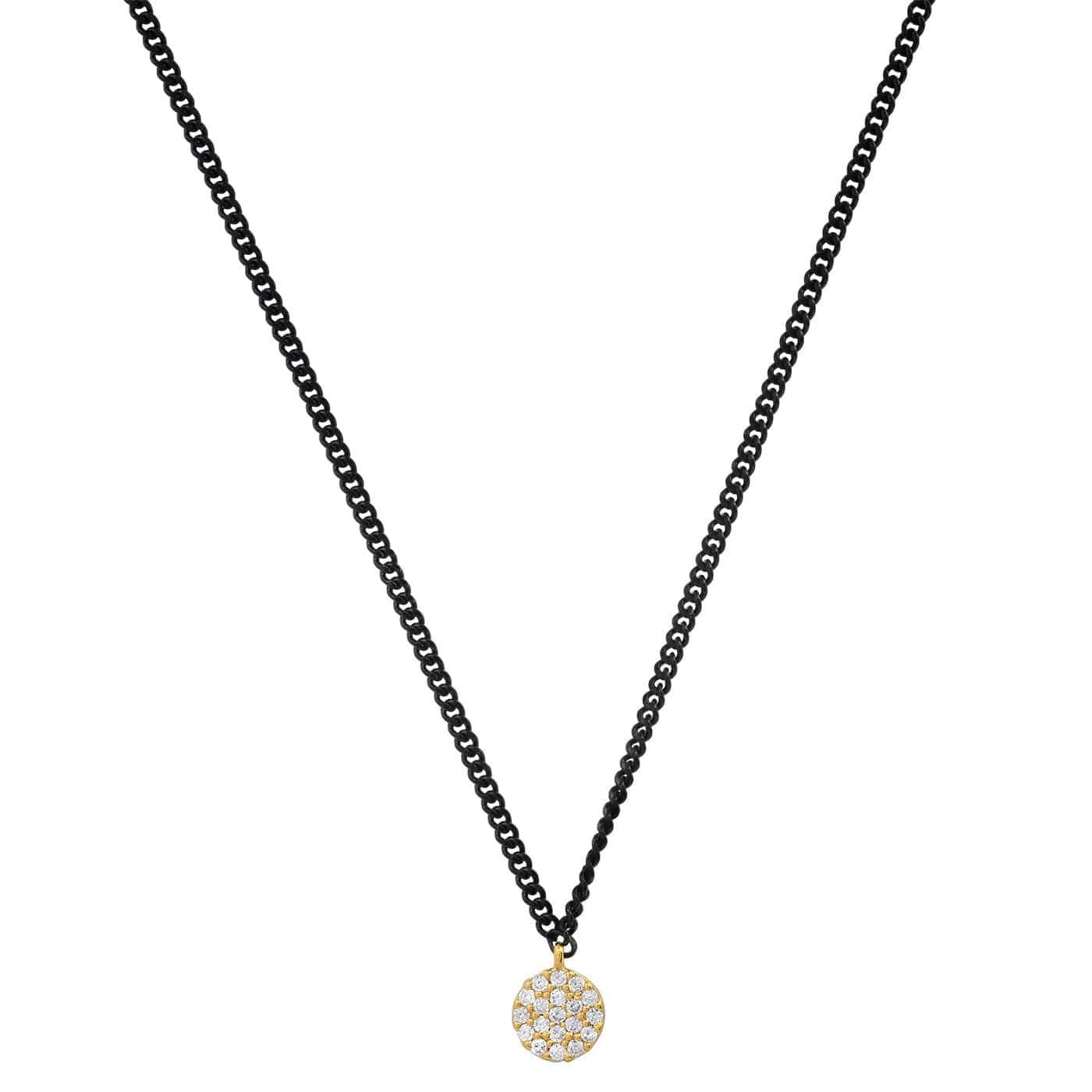 Silver Ox Cable Chain with Gold Pave CZ Disc