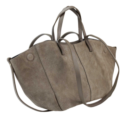 956 Italian Suede Leather Taupe Travel  Bag w/ Leather Pouch