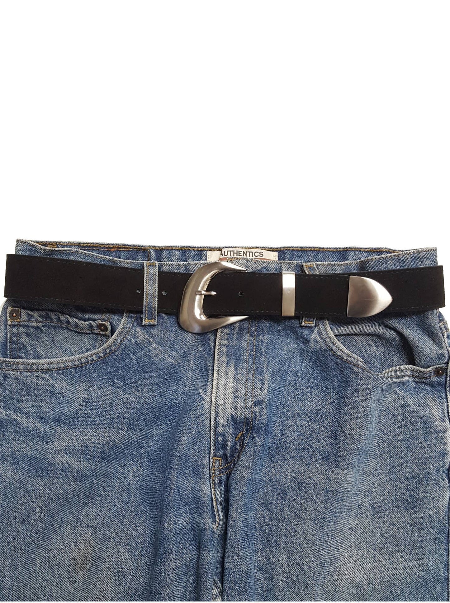 Genuine Suede Leather Belt w. Trendy Buckle/Loop/Tip Set