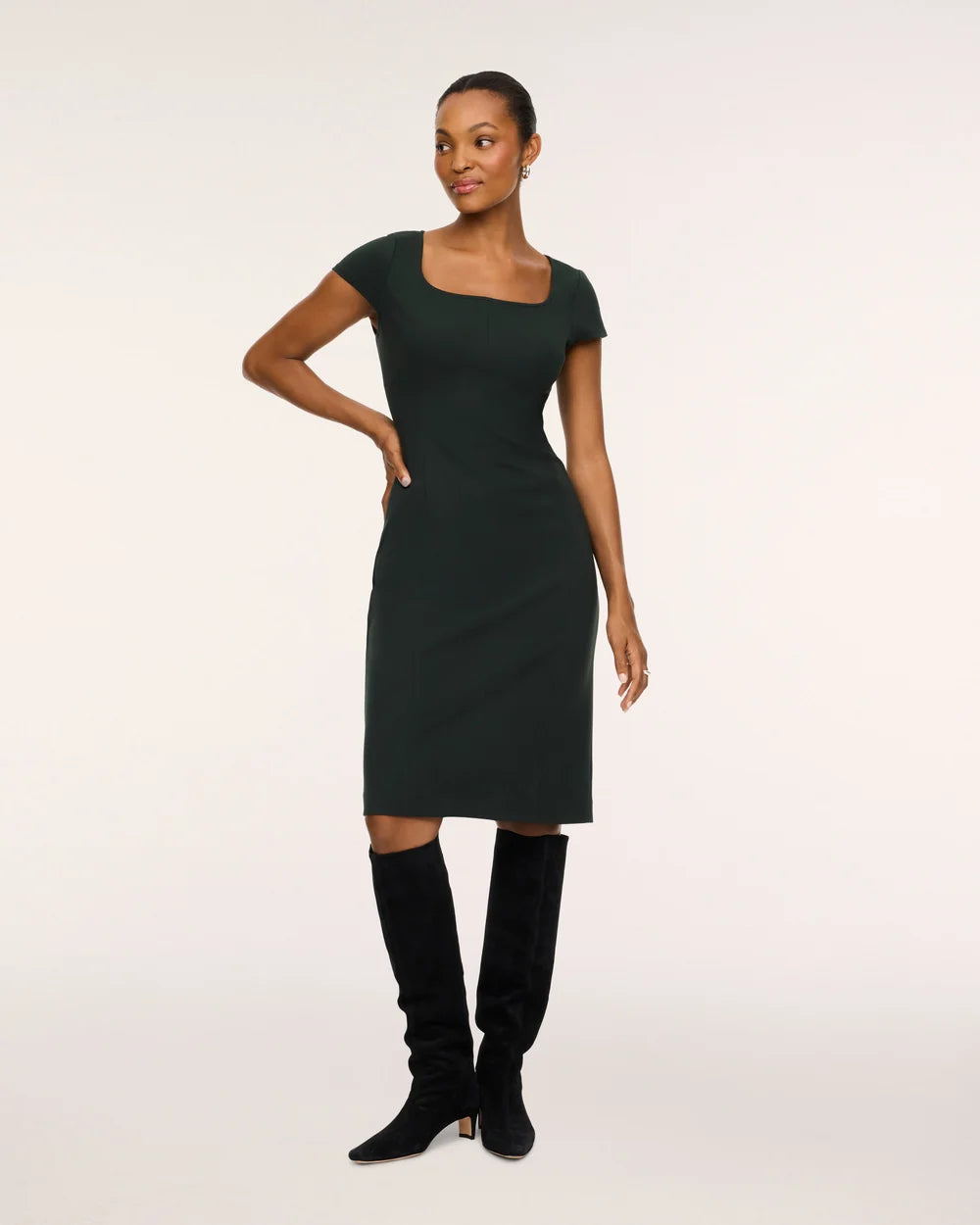 Ponte Cap Sleeve Midi Dress