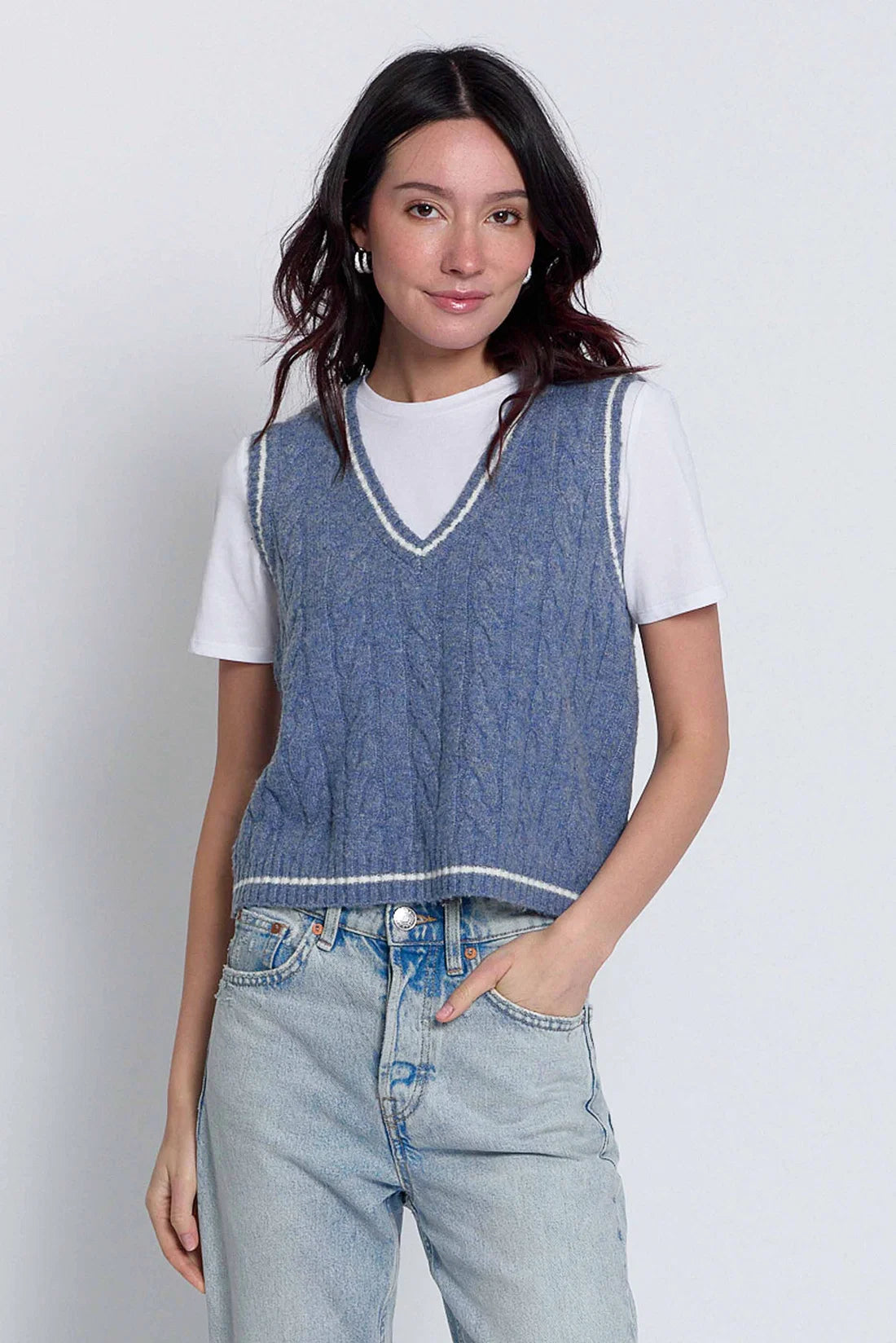 Cable Layered Denim/White