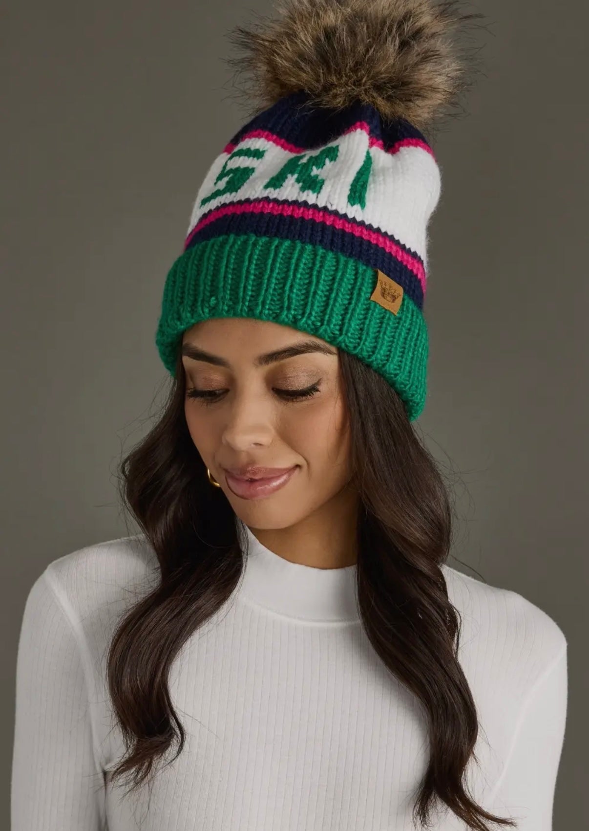 Green and Navy Ski Hat