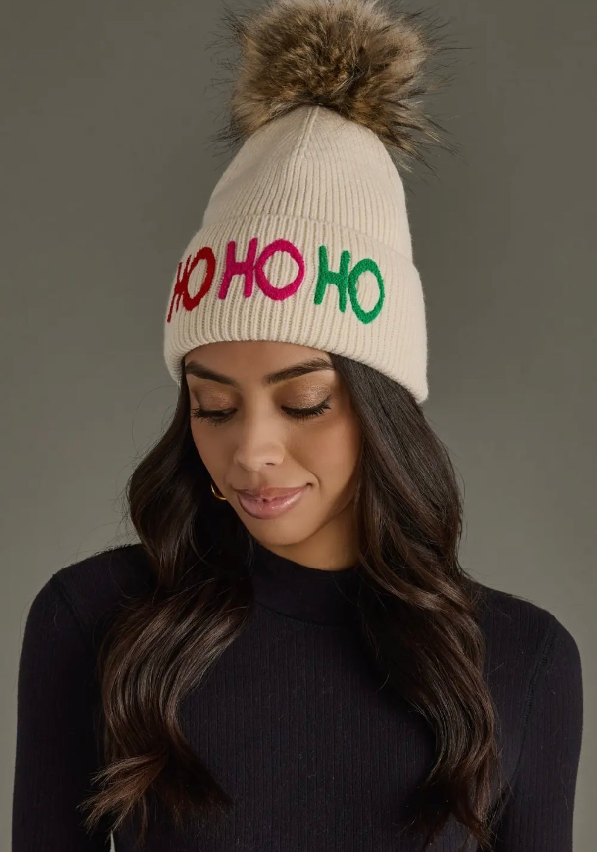 Beige Ho Ho Ho Hat