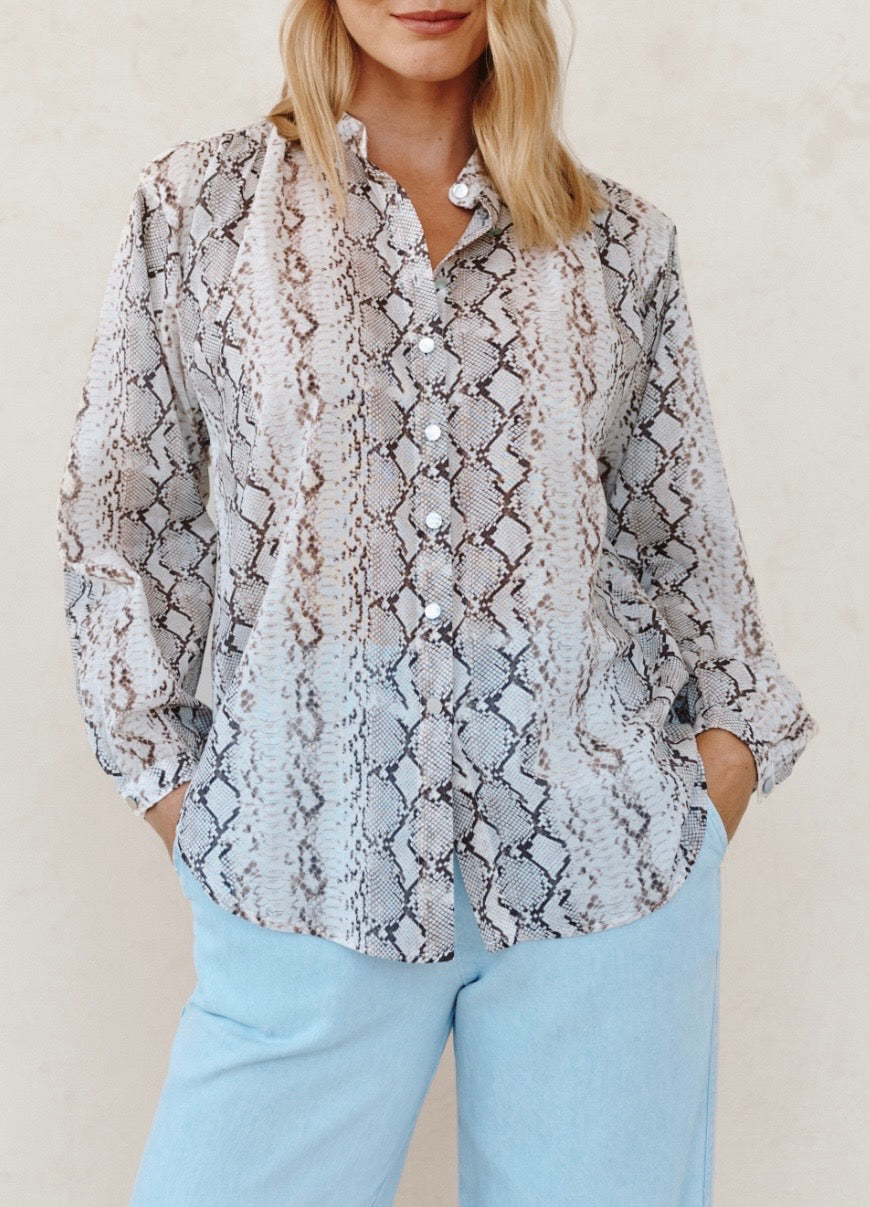Shirred Snake Print Blouse