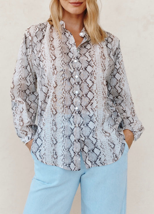 Shirred Snake Print Blouse
