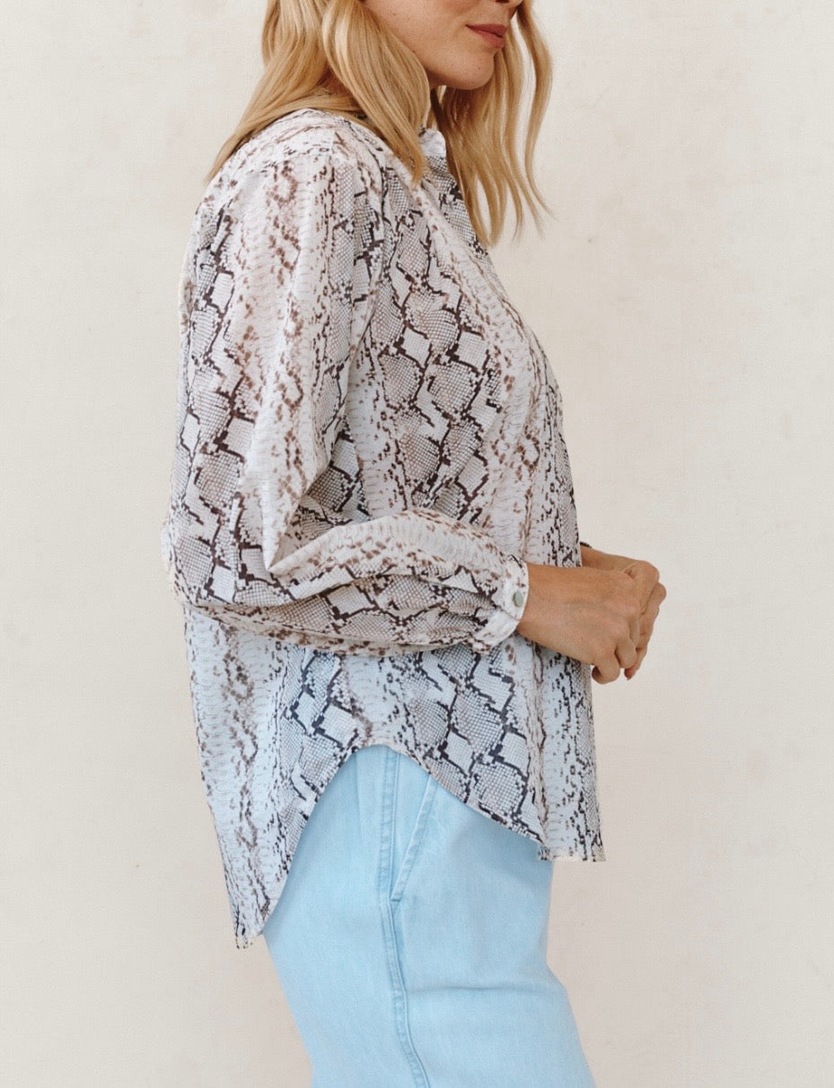 Shirred Snake Print Blouse