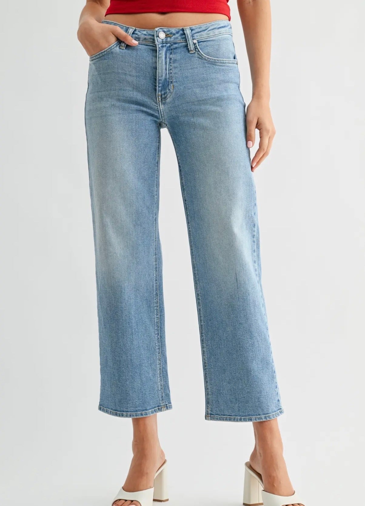 Mid Rise Slim Wide Leg