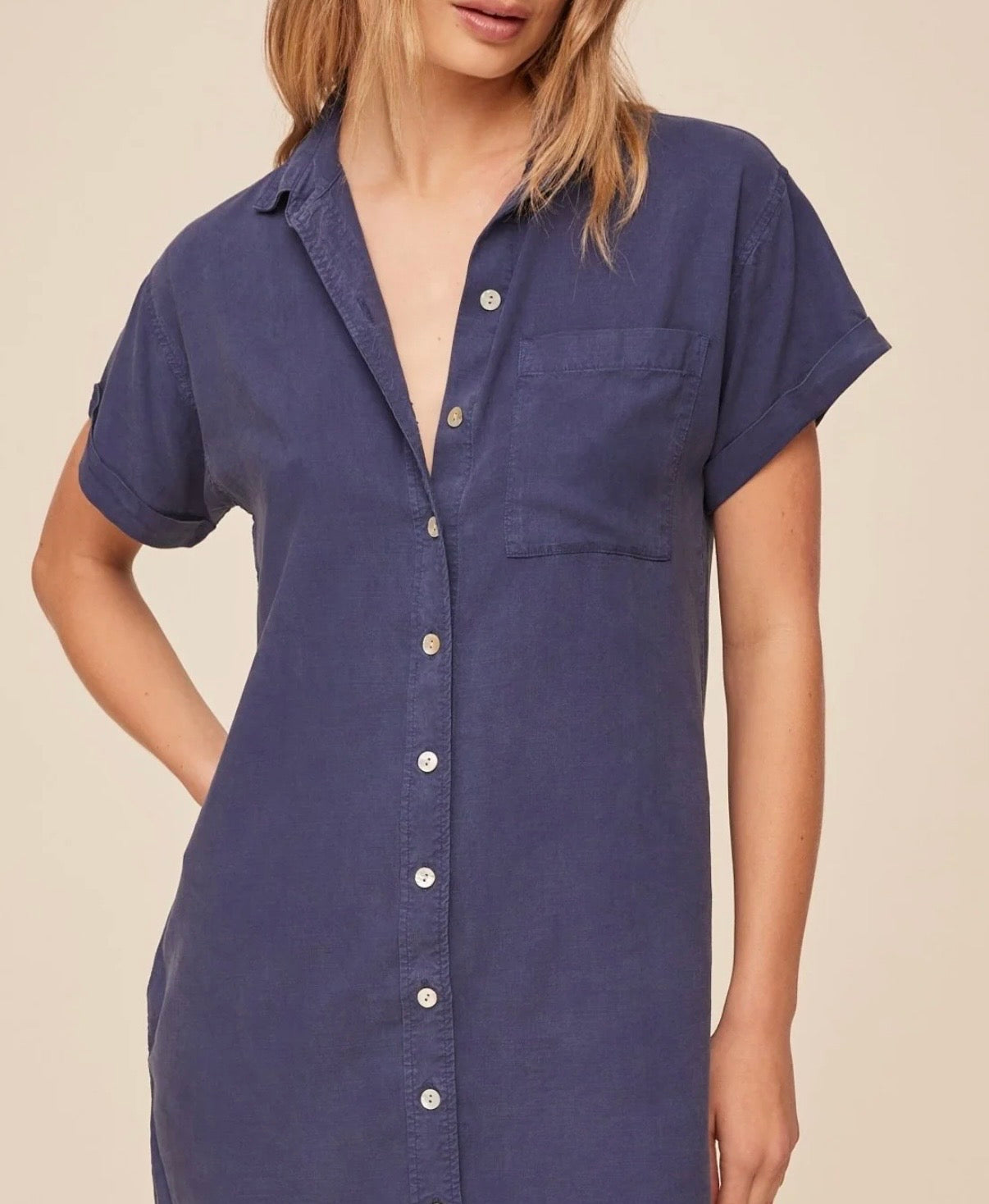 Roll Sleeve Pocket Shirt Dress