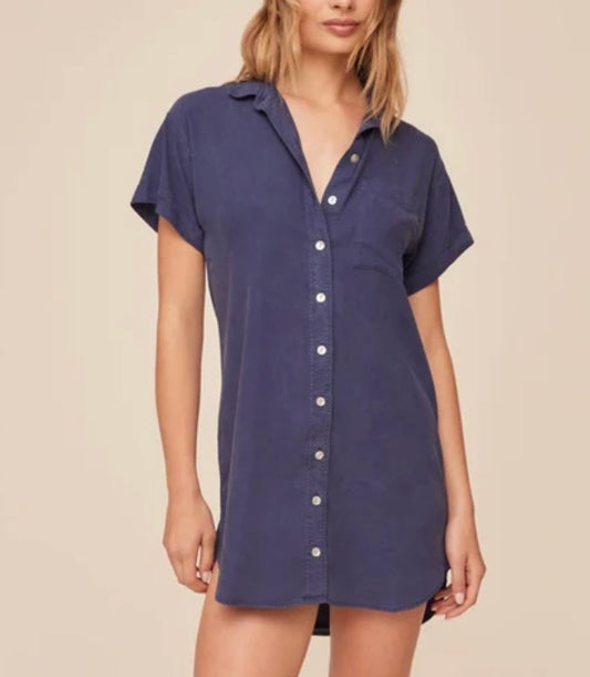 Roll Sleeve Pocket Shirt Dress