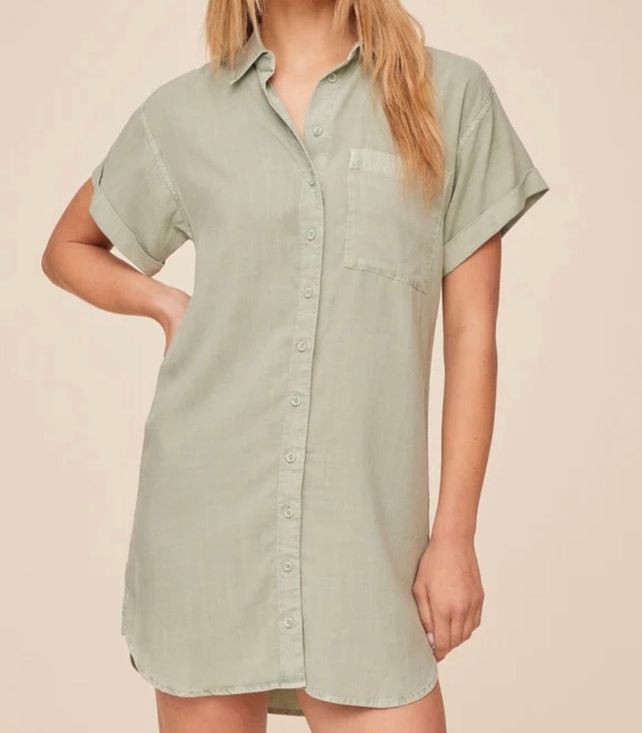 Roll Sleeve Pocket Shirt Dress