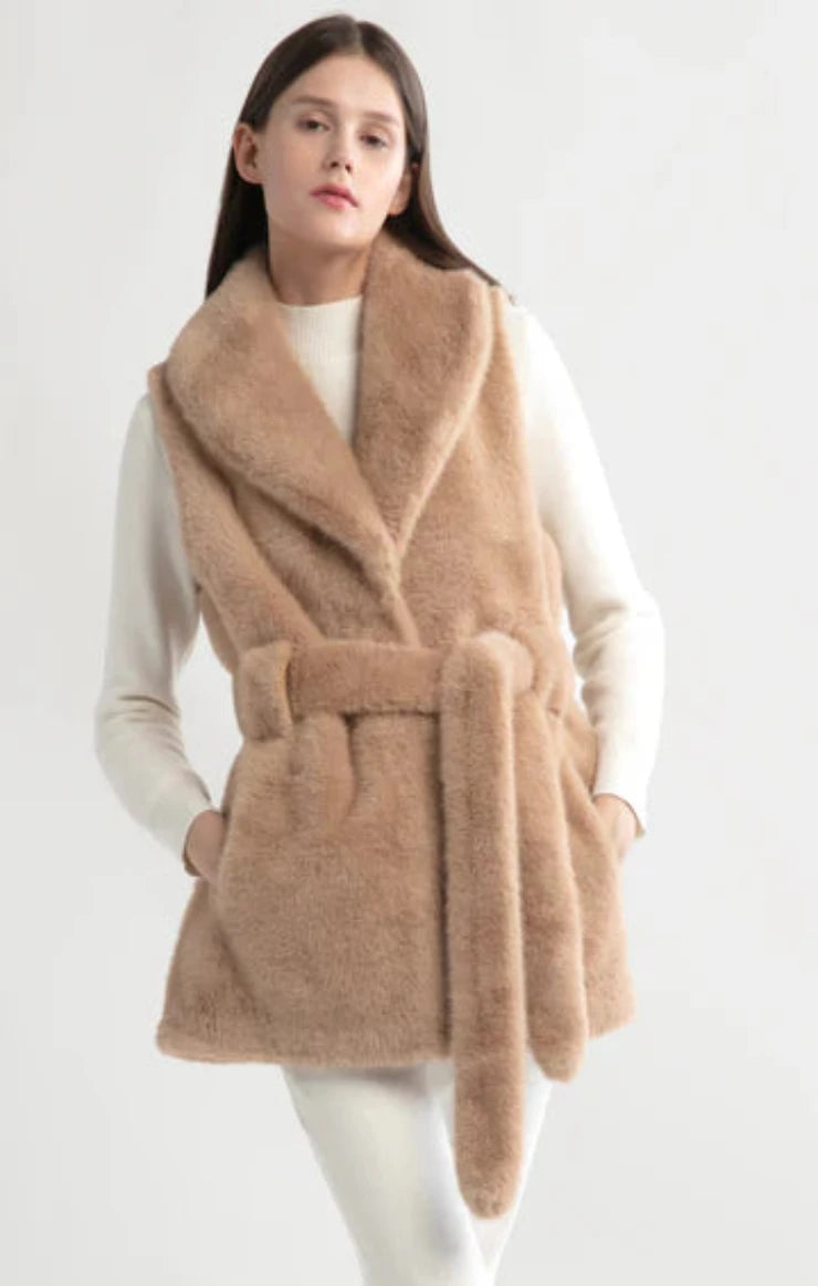 Belted Longline Faux Fur Vest