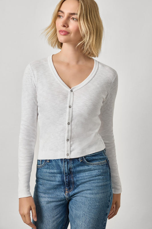 Ribbed Slub V-Neck with Snaps