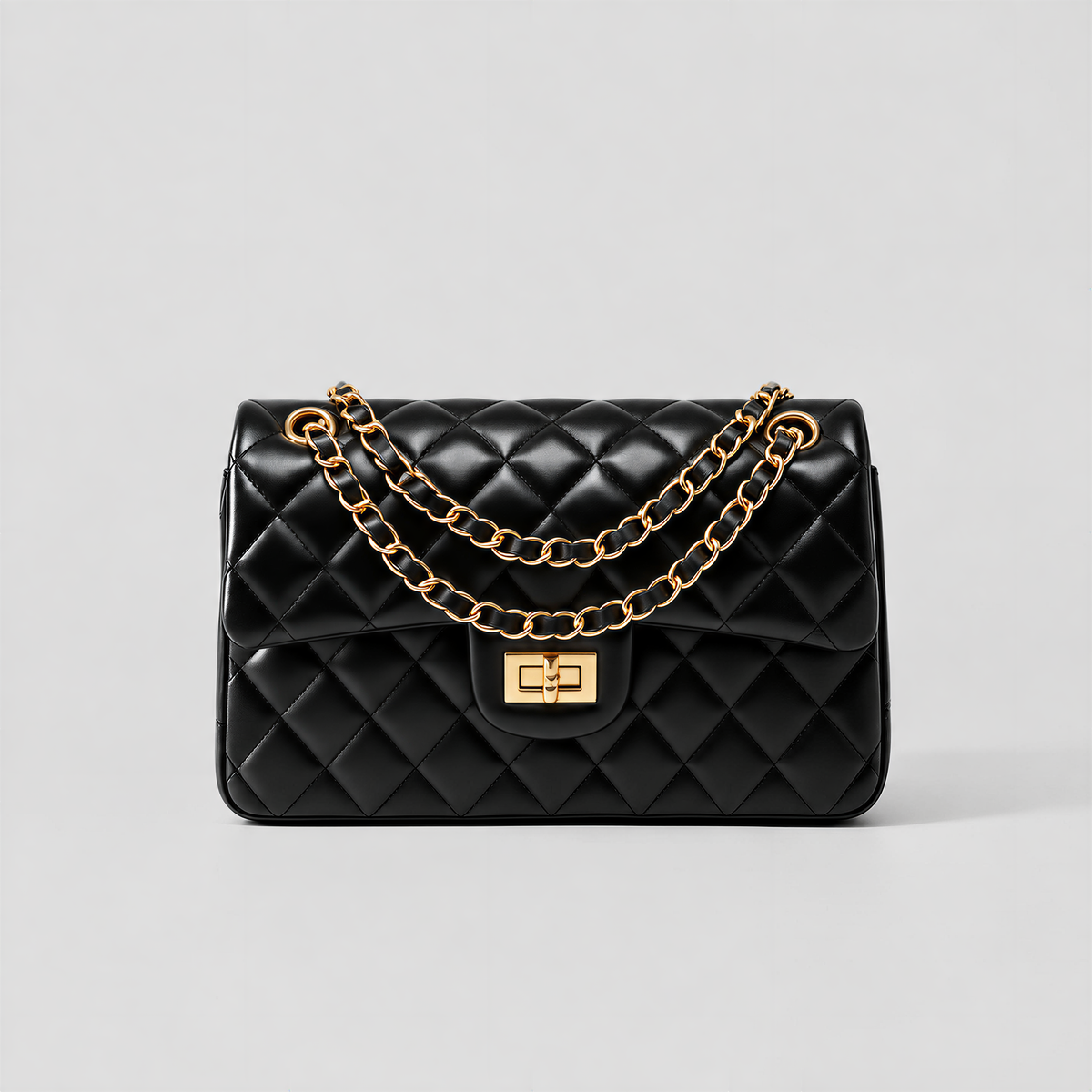 Genuine leather quilted shoulder bag with chain