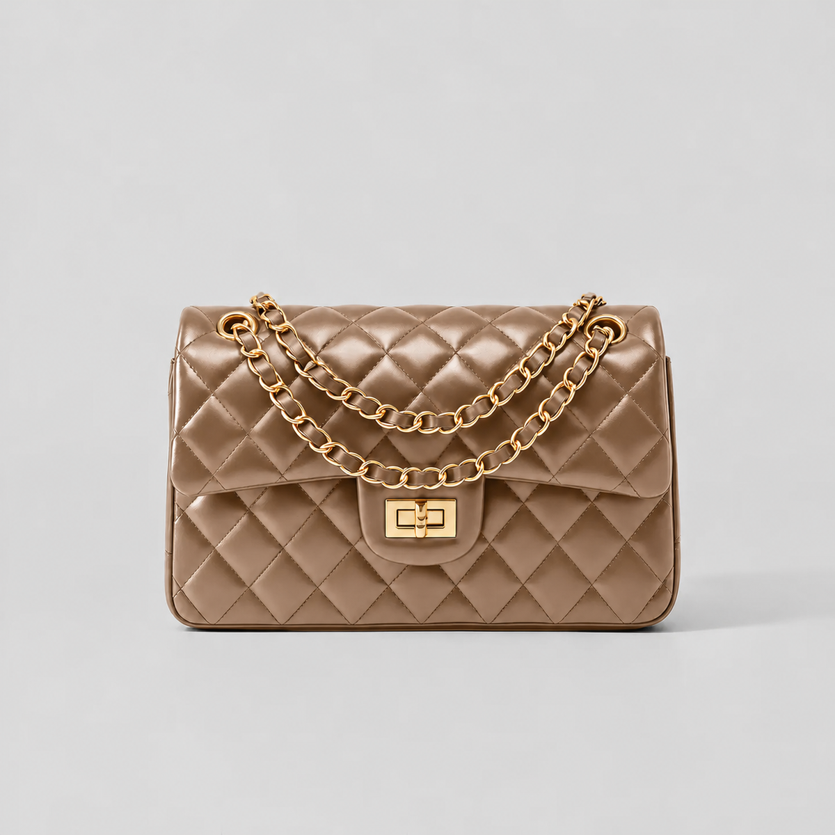 Genuine leather quilted shoulder bag with chain