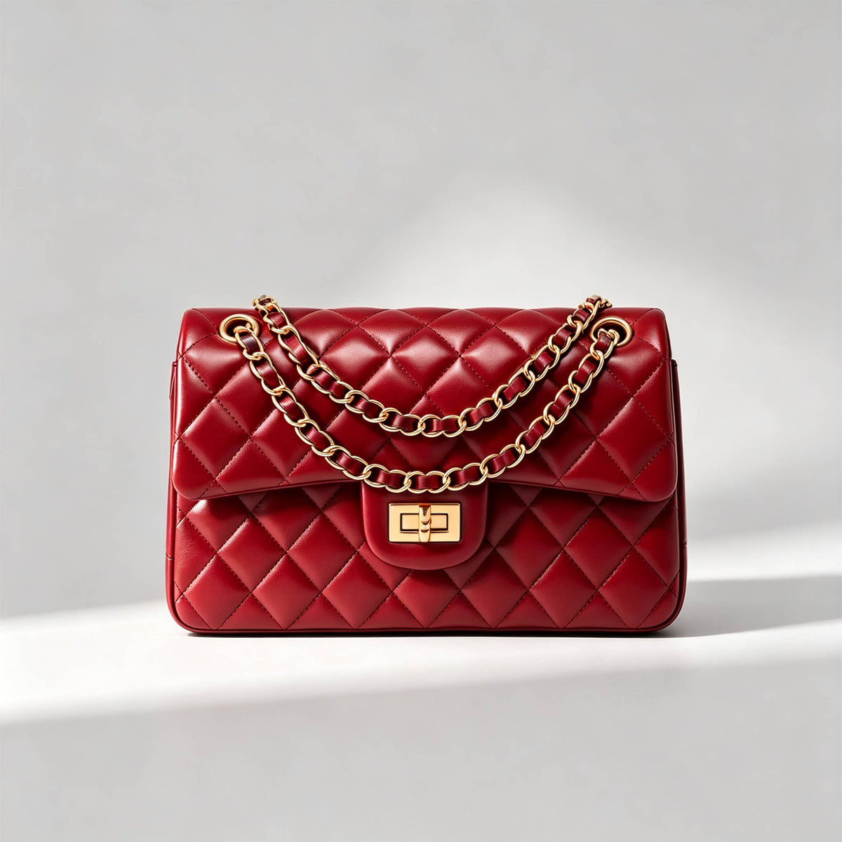 Genuine leather quilted shoulder bag with chain