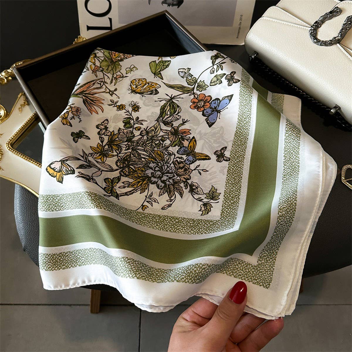 Silky Butterfly Print Scarf – Hair & Neck Accessor_CWASC1428