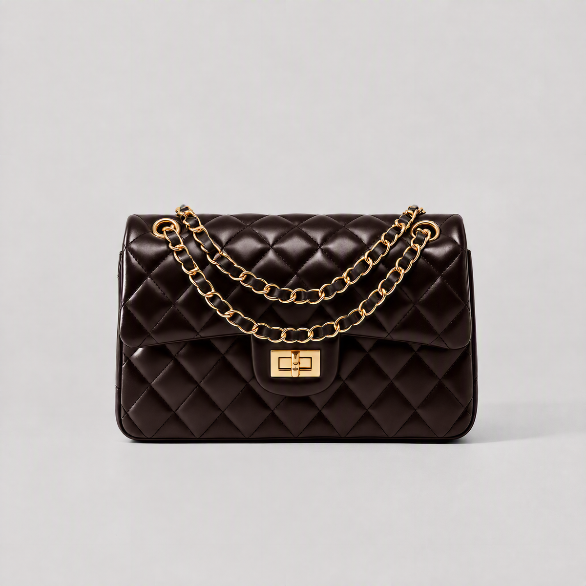 Genuine leather quilted shoulder bag with chain
