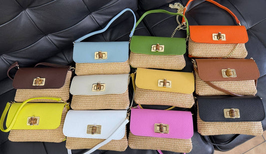 Raffia and Leather Clutch