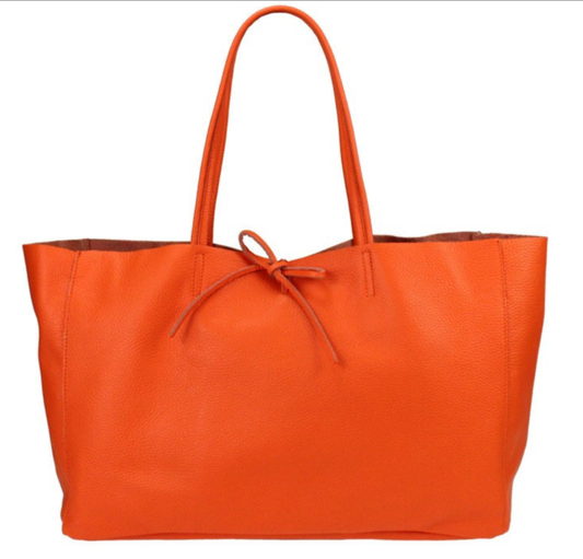 M Italian Orange Leather Travel Bag Tie Closure